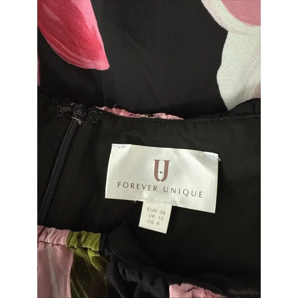 Forever Unique Maxi Dress Sz 6 Off Shoulder Tropical Print Chiffon Flowy